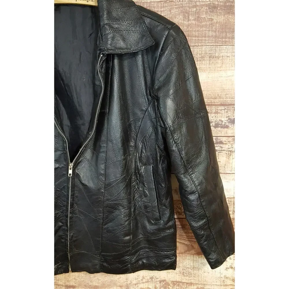 Flight Path Mens S Motorcycle Jacket Black Leather Biker Full Zip Lined Coat